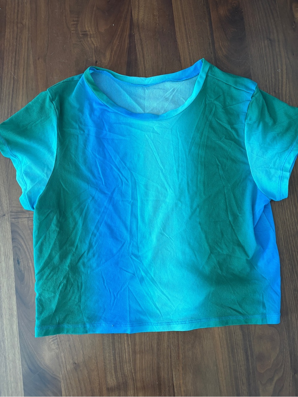 Aerie Tie-Dye Teal Gradient Ombré Cropped Mesh Tee in Size L